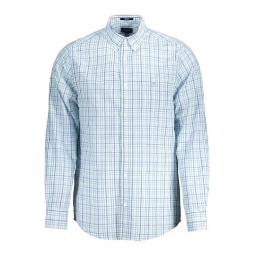 Gant Ljusblå Bomullsskjorta med Button-Down Krage Blue, Herr