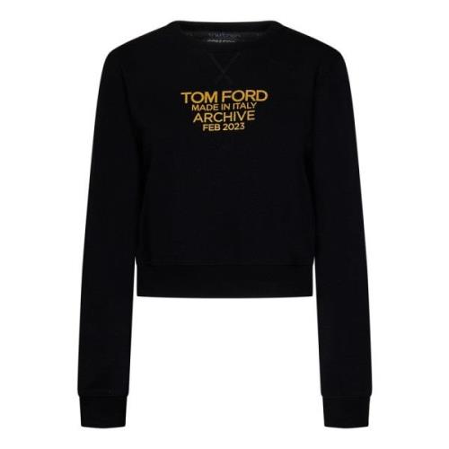 Tom Ford Svart Cropped Sweatshirt med Guldlogga Black, Dam