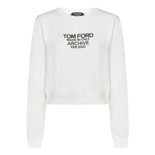 Tom Ford Vit Cropped Sweatshirt med Svart Logo White, Dam