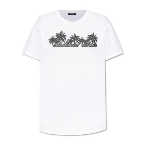 Balmain T-shirt med logotyp White, Dam