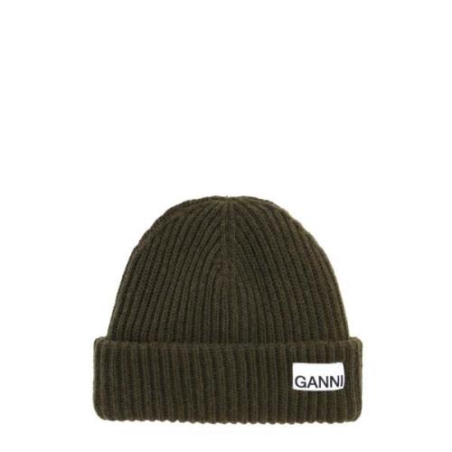 Ganni Ribbed-Knit Beanie Green, Dam