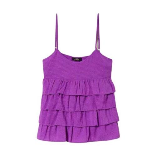 Twinset Lila Crêpe Top med Lurex Purple, Dam