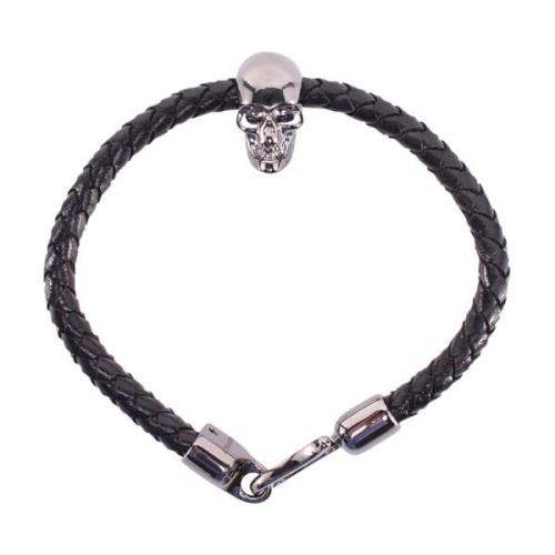 Alexander McQueen Sofistikerat Läderarmband med Metallskalle Detalj Bl...