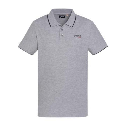 Schott NYC Grå Polo T-shirt Broderad Logo Gray, Herr