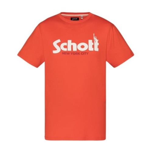 Schott NYC Bomull Logo TShirt Orange Tryck Orange, Herr