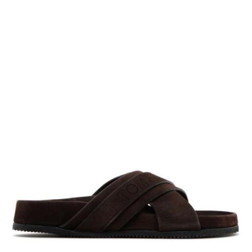 Tom Ford Brun Mocka Logo Strap Slides Brown, Herr