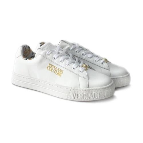 Versace Vita Lädersneakers med Guldlogga White, Dam