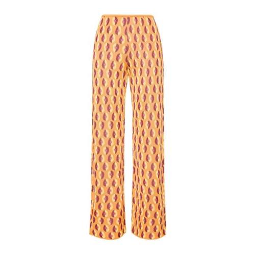 Maliparmi Jacquard Byxor Rak Linje Elastisk Midja Orange, Dam