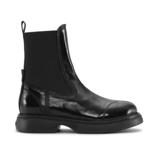 Ganni Svarta Läder Ankelboots Black, Dam