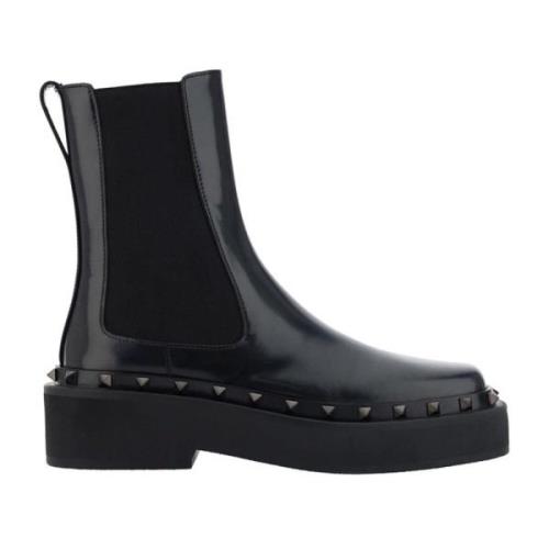 Valentino Garavani Svarta Läder Ankelboots Aw22 Black, Dam