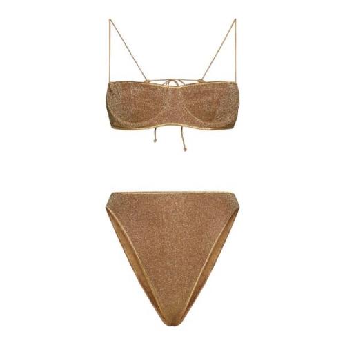 Oseree Karamellbrun Glitter Balconette Bikini Set Beige, Dam