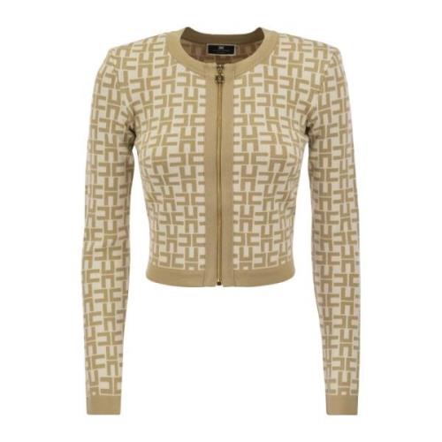 Elisabetta Franchi Viskos jacquard mini cardigan Beige, Dam