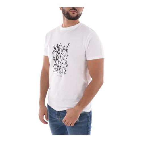 Bikkembergs Tryckt Bomull T-shirt - Vit Rund Hals Kort Ärm White, Herr