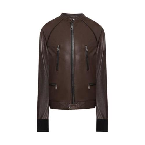 Dolce & Gabbana Bomber Läderjacka Dragkedja Sidenfodrad Brown, Herr