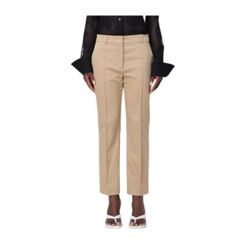 Sportmax Beige Crop Byxor i Gabardine Tyg Beige, Dam