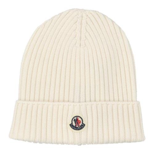 Moncler Vit Tricot Hatt med Ikonisk Patch White, Dam