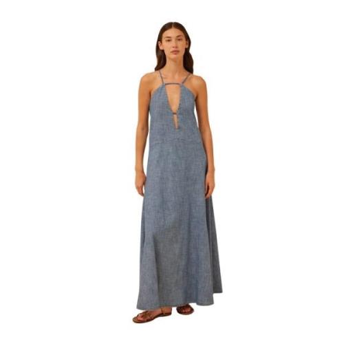 Semicouture Chambray Maxi Klänning med Korsrygg Gray, Dam