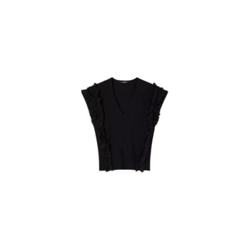 Twinset Svart Sweater Set med Ruffled V-Hals Black, Dam