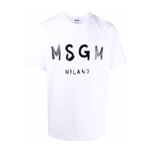 Msgm Logo-print Bomull T-shirt Vit White, Herr