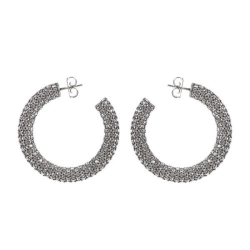 Amina Muaddi Medium Hoop Örhängen Silver Kristaller Gray, Dam