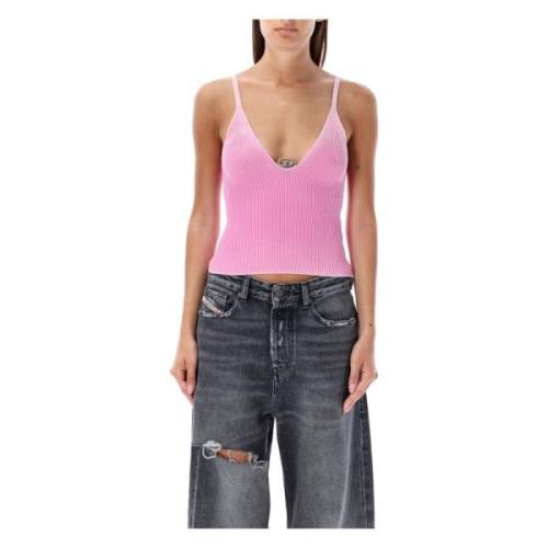 Diesel Rosa Ribbstickad Top Aw24 Pink, Dam