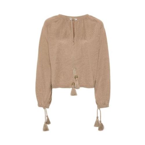 Max Mara Linne Cropped Tröja med Rynkade Detaljer Brown, Dam