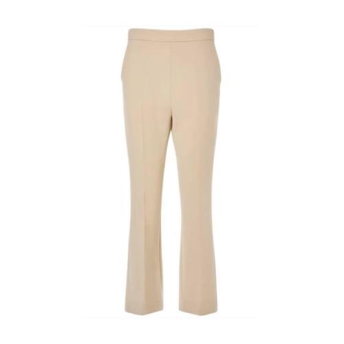 Max Mara Hög Midja Beige Ull Flare Byxor Beige, Dam