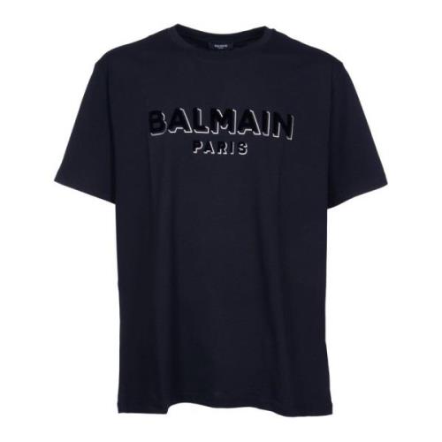 Balmain Svart Crew-neck T-shirt med Logo Black, Herr