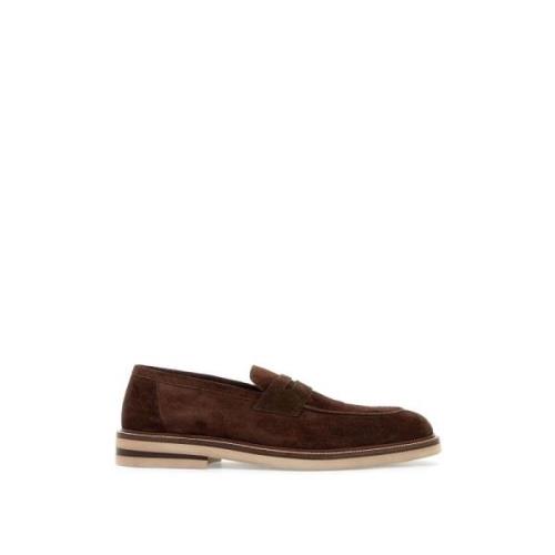 Brunello Cucinelli Mocka Loafers med Gummisula Brown, Herr