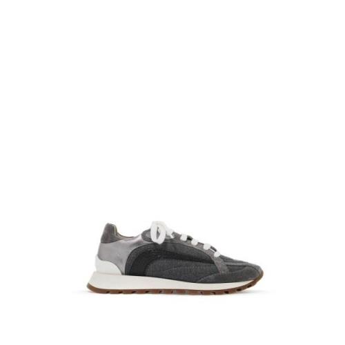 Brunello Cucinelli Lyxiga ull sneakers med randigt design Gray, Herr