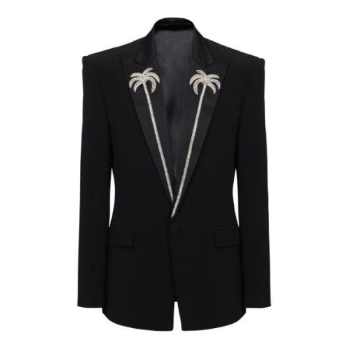 Balmain 1-knapp jacka med broderad palmkrage Black, Herr