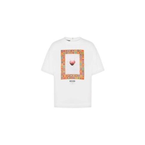 Moschino Satin Heart of Wool Heart Print T-Shirt White, Dam