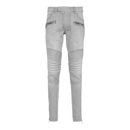 Balmain Biker jeans i grå quiltad denim Gray, Herr