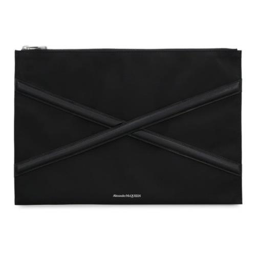 Alexander McQueen Logo Nylon Pouch med Läderdetaljer Black, Herr