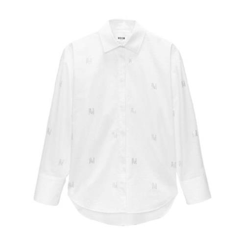 Msgm Logo Print Crystal Embellished Vit Skjorta White, Dam