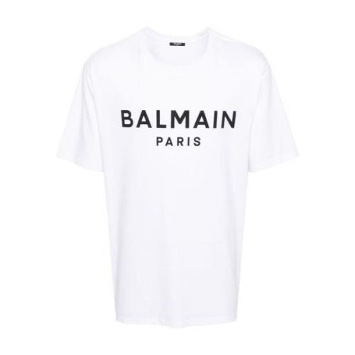 Balmain Logo Print Crew Neck T-shirt White, Herr
