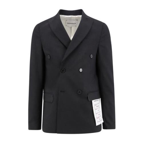 Amaránto Svart Dubbelknäppt Blazer Peak Revers Black, Herr