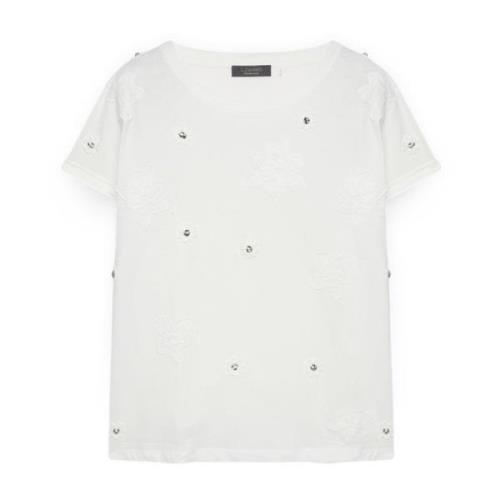 Elena Mirò Broderad Blommig T-shirt White, Dam