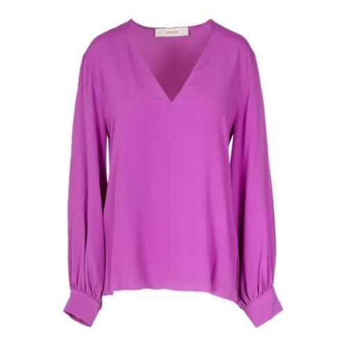 Jucca Sidens V-ringad Blus Purple, Dam