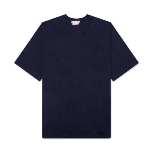 Marni Navy Logo T-shirt Bomull Kort Ärm Blue, Herr