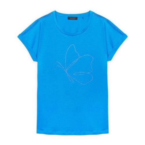 Elena Mirò Bomull T-shirt med Applikationer Blue, Dam