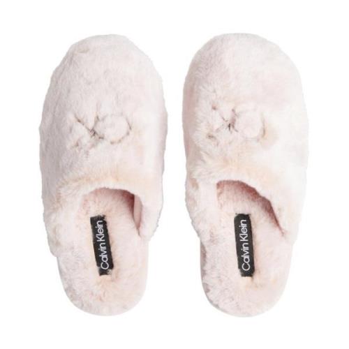 Calvin Klein Rosa Päls Slipper Mule Sandaler Pink, Dam