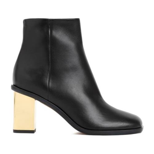 Chloé Svarta Läder Ankelboots med Gyllene Klackar Black, Dam