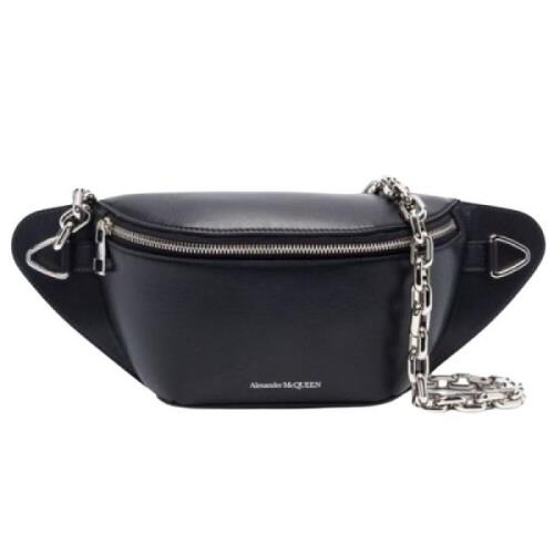 Alexander McQueen Logo-Präglad Läder Biker Bumbag Black, Dam