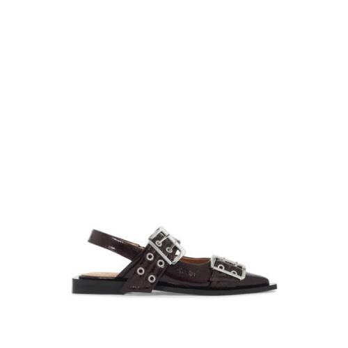 Ganni Eco-Läder Slingback Ballerinaskor med Spännen Brown, Dam