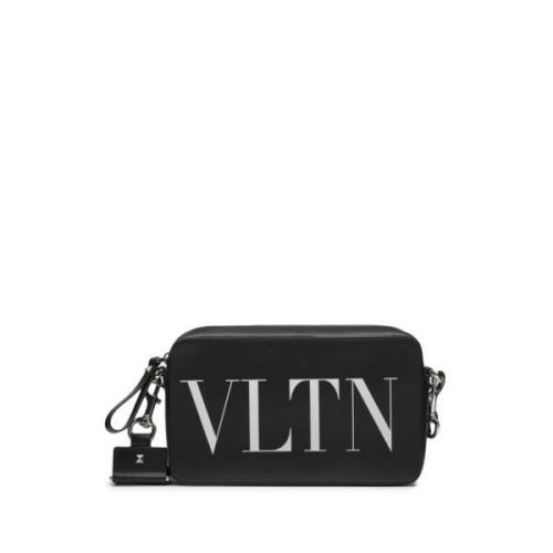 Valentino Garavani Logo Print Axelväska Silver Hardware Black, Herr