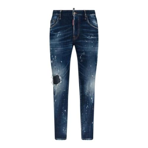 Dsquared2 Blå Slim Fit Använd Tvätt Jeans Blue, Herr