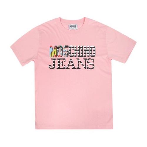 Moschino Bomull T-shirt med Multicolor Logo Print Pink, Dam