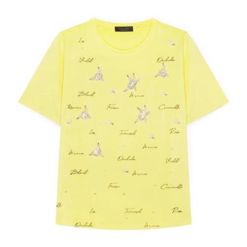 Elena Mirò Blommigt T-shirt med broderi Yellow, Dam