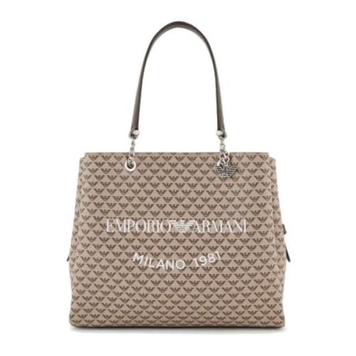 Emporio Armani Eagle All Over Shopping Bag med Charm Brown, Dam